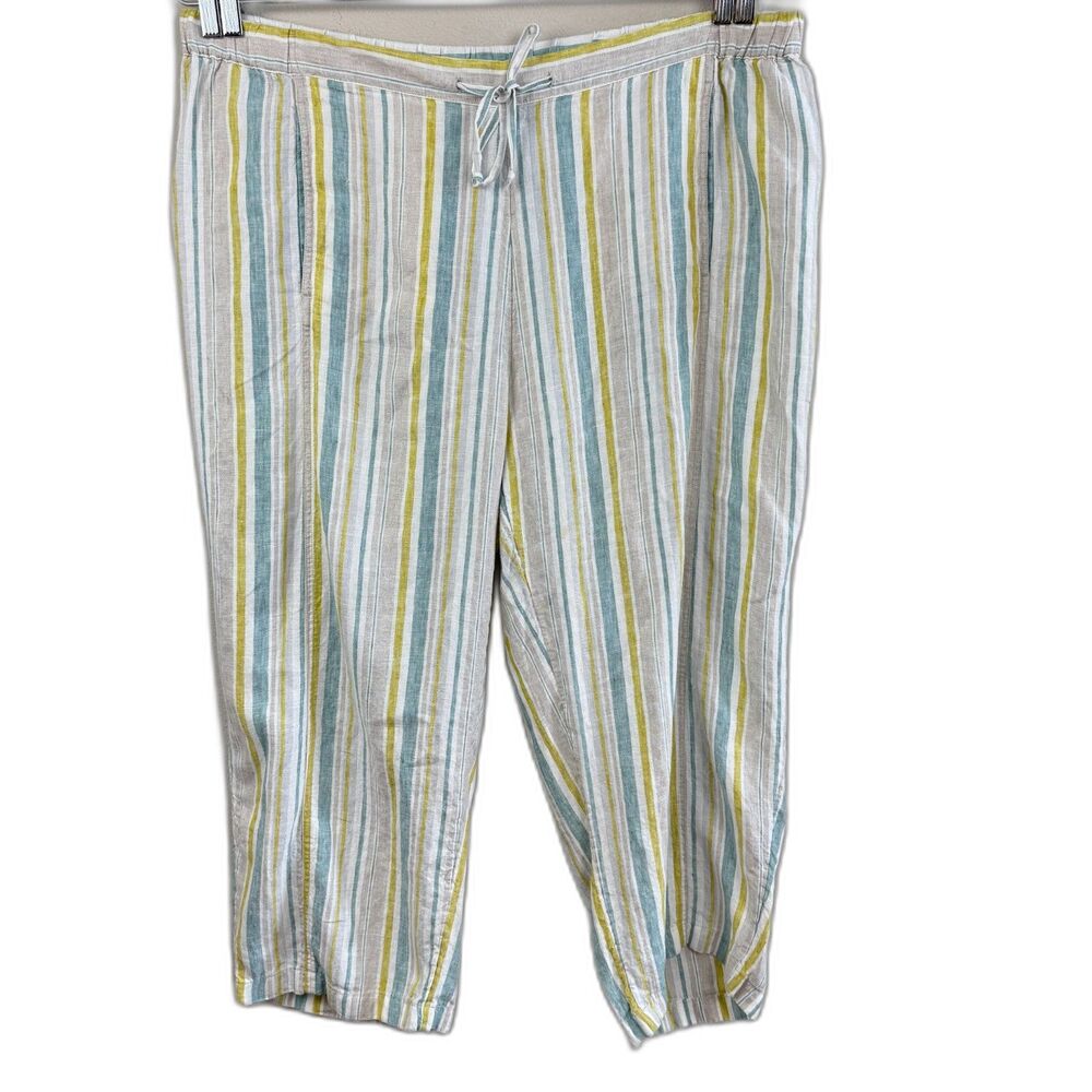 Coldwater Creek 100% Linen Striped Drawstring Summer Pants Sz 20W Coastal Style